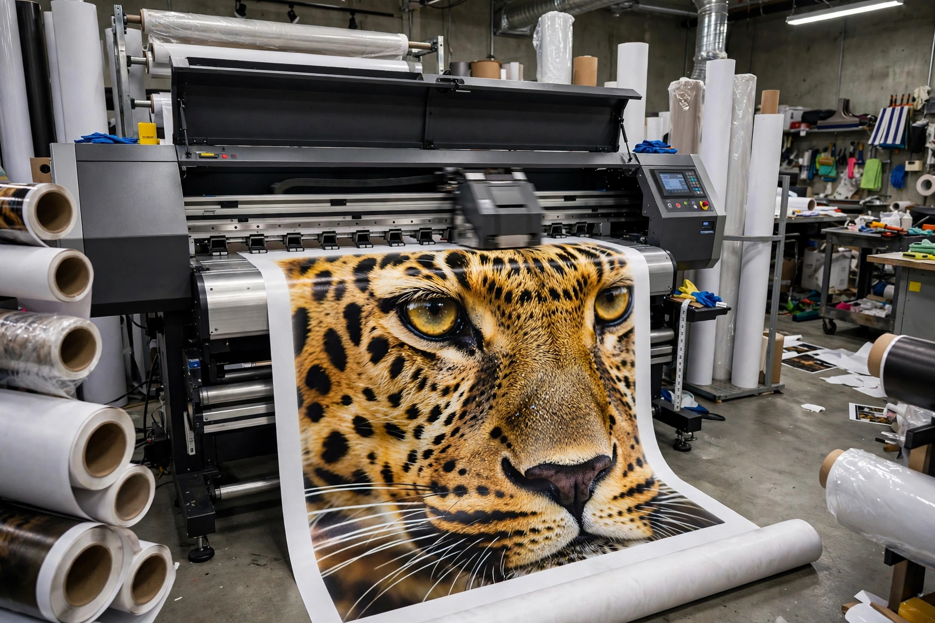 Large-format printer producing a wildlife poster print